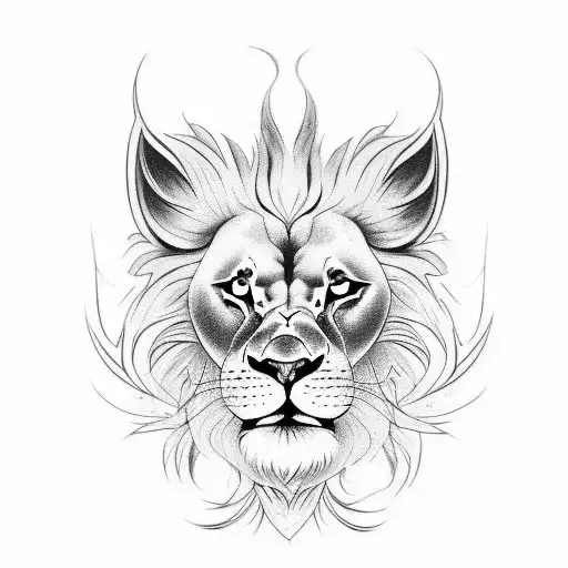 Two littel girls and big lion head tattoo design idea