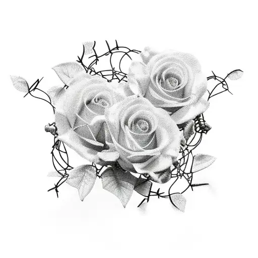 ivy wines with flowers intertwined with barbed wire tattoo design idea