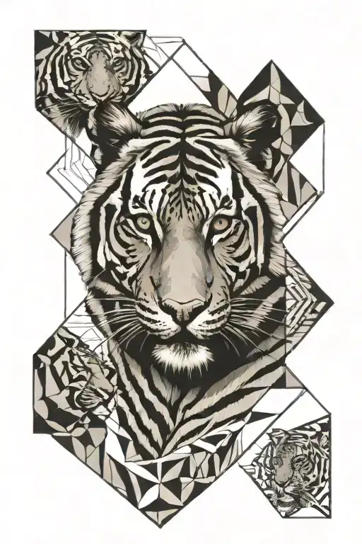 railroad and bengal tiger head tattoo design idea