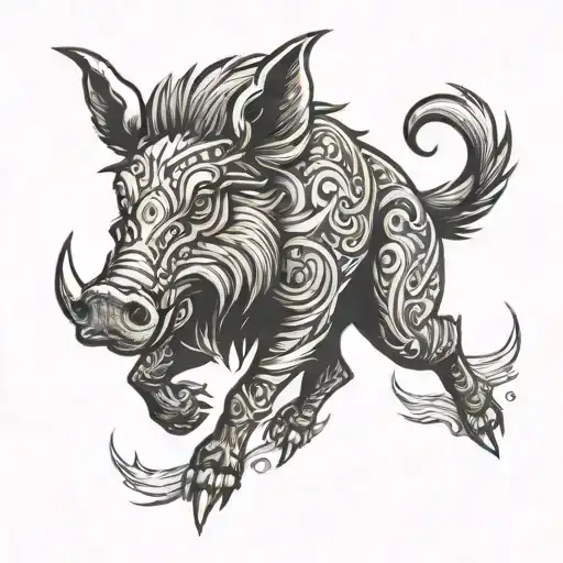 aggressive wild boar tattoo design idea