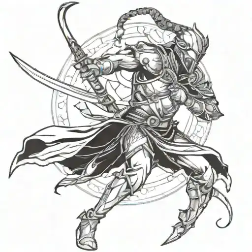 Sagittarius archer warrior wielding a sword tattoo design idea
