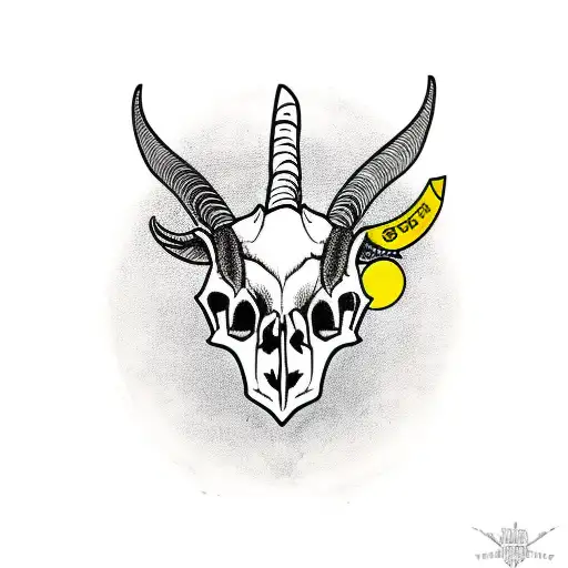 goat skull with knife and a triagnle on background tattoo design idea