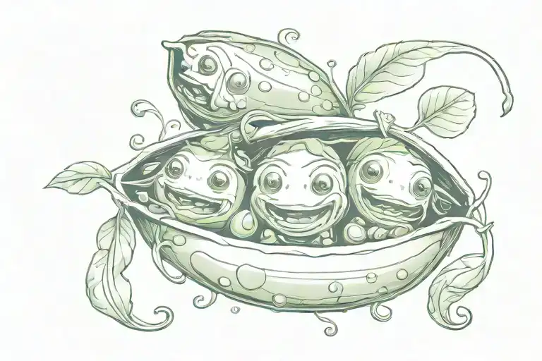 Three peas in one peapod with smiling faces peeking tattoo design idea