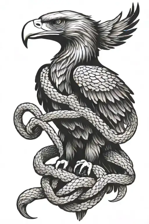 Eagle holding a snake coiled tattoo design idea