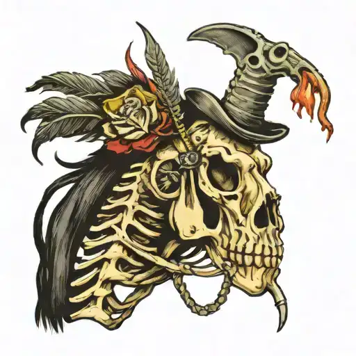 horse skeleton smoking tattoo design idea