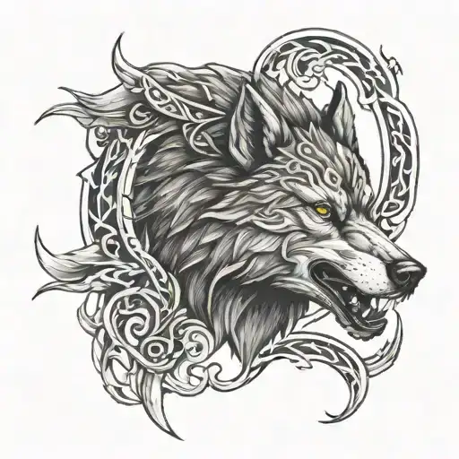 fenrir viking norse wolf tattoo design idea