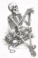 Skeleton on his knees praying with a wide open skull with a rosary and barbed wire wrapped around his hands  tattoo design idea