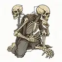 Skeleton on his knees begging with a cracked open skull with a rosary and barbed wire wrapped around his hands tattoo design idea
