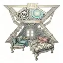 dmt entity peering through the roof of the room as i sit in the sofa looking up tattoo design idea