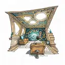 dmt entity peering through the roof of the room as i sit in the sofa looking up tattoo design idea