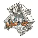 dmt entity peering through the roof of the room as i sit in the sofa looking up tattoo design idea