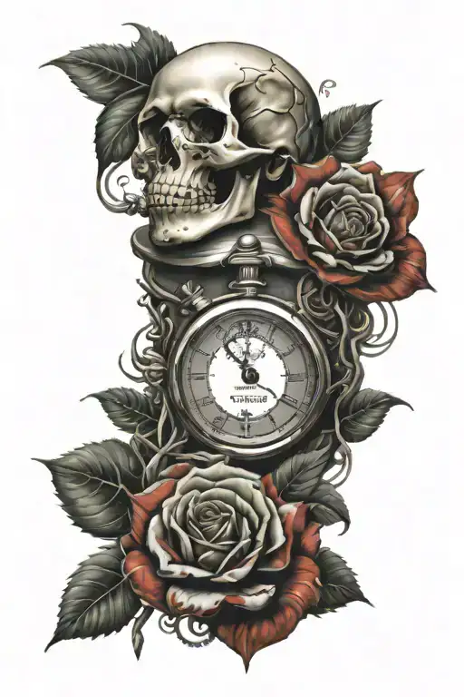 skull, rose, stopwatch tattoo design idea