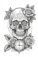 skull, rose, stopwatch tattoo design idea