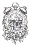 skull, rose, stopwatch tattoo design idea