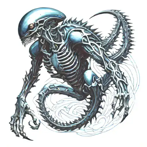 cover up for a blue and red diamon shape on rib cage. make more masculine. keywords: xenomorph, scifi bioweapon, aliens tattoo design idea