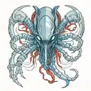 cover up for a blue and red diamon shape on rib cage. make more masculine. keywords: xenomorph, scifi bioweapon tattoo design idea