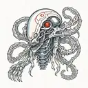 cover up for a blue and red diamon shape on rib cage. make more masculine. keywords: xenomorph, scifi bioweapon tattoo design idea