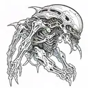 cover up for a blue and red diamon shape on rib cage. make more masculine. keywords: xenomorph, scifi bioweapon tattoo design idea