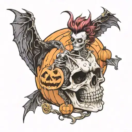 An artistic interpretation of a Halloween scene with a punk rock twist tattoo design idea