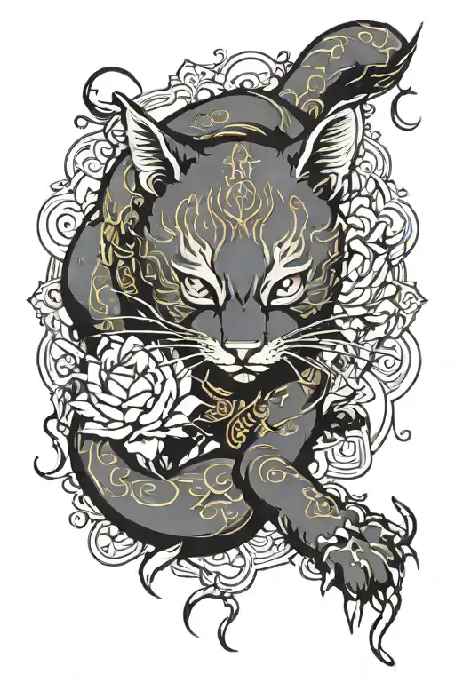 Design two knee tattoos with asian lucky cats one good one evil tattoo design idea