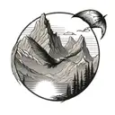 mountain with pterodactyl flying towards the sun tattoo design idea