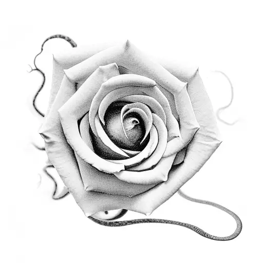 Snake intertwined, with a thorny rose half of the rose dying tattoo design idea