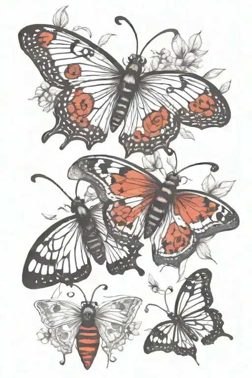 Butterflies and ladybugs  tattoo design idea