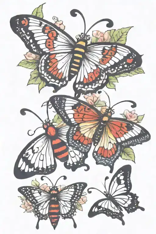 Butterflies and ladybugs  tattoo design idea