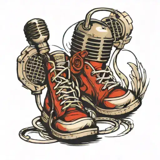 A tattoo design featuring a microphone and track shoes intertwined to represent your love for music and track tattoo design idea