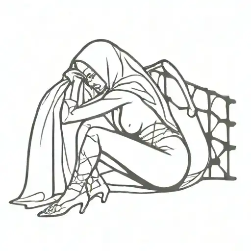 Slutty Nun black silhouette posing Seductively. high heels and fishnets. Golden cross dripping blood wrapped in thorns. tattoo design idea