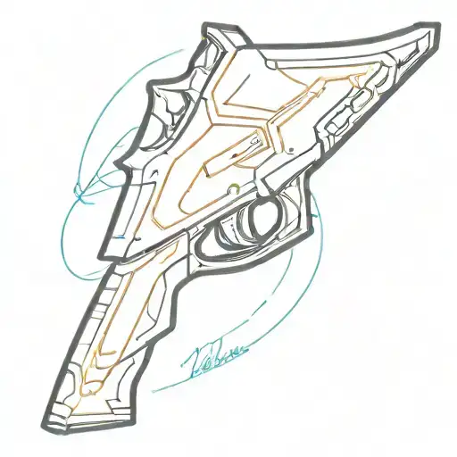 minimalist jhin lol weapon concept design incorporating symbols tattoo design idea