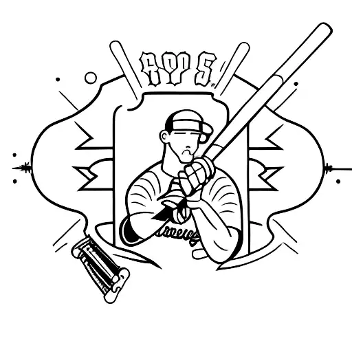 A minimalist tattoo of a baseball bat and a shotgun crossed over each other. tattoo design idea