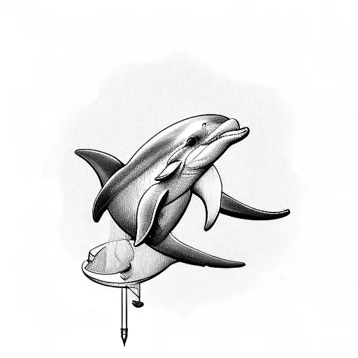 A teacher's desk with a dolphin-shaped pen holder and linguistic symbols scattered around tattoo design idea