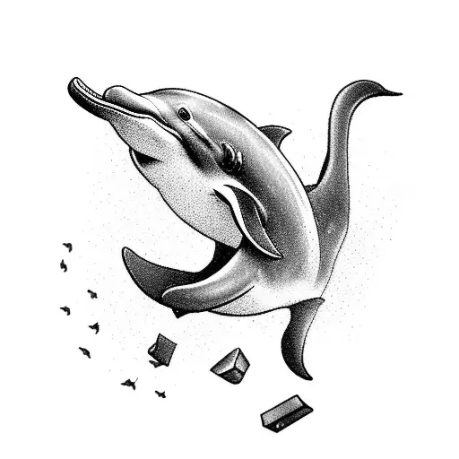 A teacher's desk with a dolphin-shaped pen holder and linguistic symbols scattered around tattoo design idea