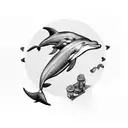A teacher's desk with a dolphin-shaped pen holder and linguistic symbols scattered around tattoo design idea