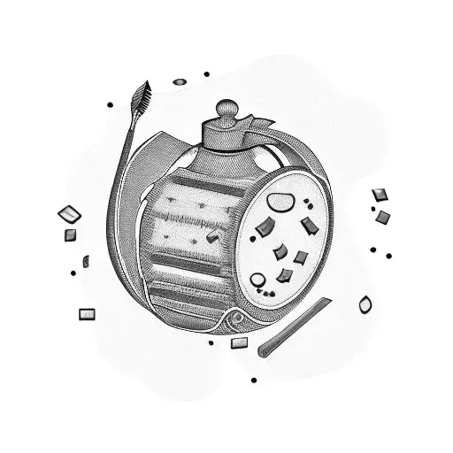 barber tools and money bags with scattered coins tattoo design idea