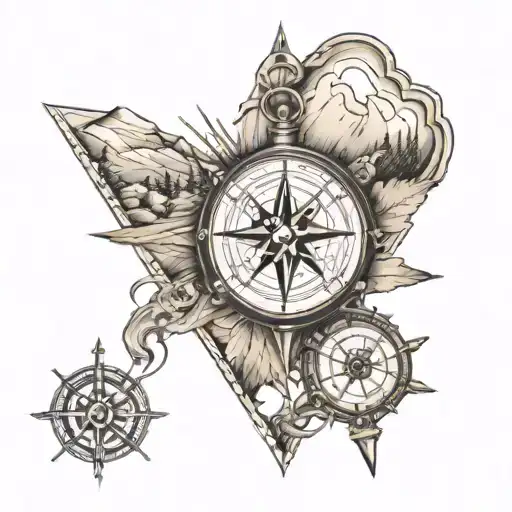 compass mountain travel north west east south tattoo design idea