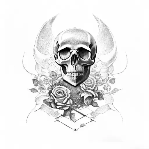 skull, roman empire, libra, floral tattoo design idea