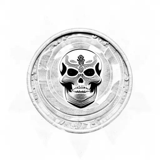 roman empire, skeleton, moon, crystals tattoo design idea