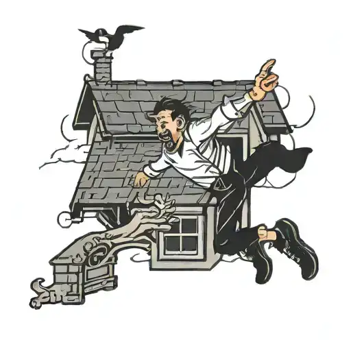 person leaping from a roof tattoo design idea