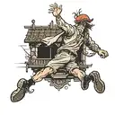 person leaping from a roof tattoo design idea