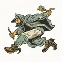 person leaping from a roof tattoo design idea
