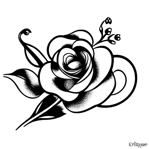 Rose with lily of the valley with aster flower bouquet  tattoo design idea