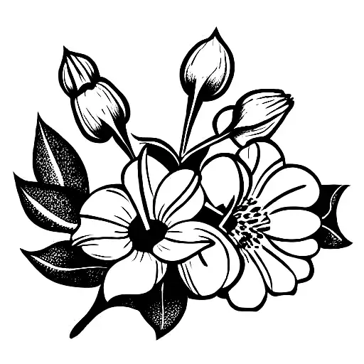 Rose, lily of the valley, aster flower bouquet  tattoo design idea