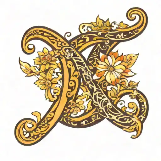 Hey create a tattoo image design where the R is a common factor and other names are Radha, RK, Sreeja, Sreenika tattoo design idea