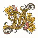 Hey create a tattoo image design where the R is a common factor and other names are Radha, RK, Sreeja, Sreenika tattoo design idea