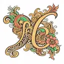 Hey create a tattoo image design where the R is a common factor and other names are Radha, RK, Sreeja, Sreenika tattoo design idea