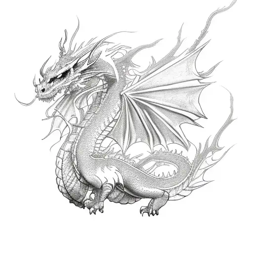 dragon that has wings wrapped in alyssum flowers tattoo design idea