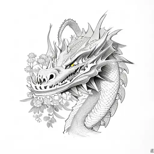 dragon wrapped in alyssum flowers tattoo design idea