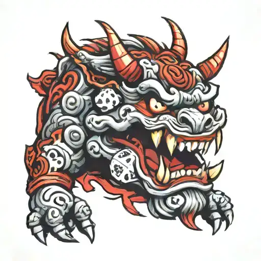 oni rolling dice symbolizing the gamble tattoo design idea